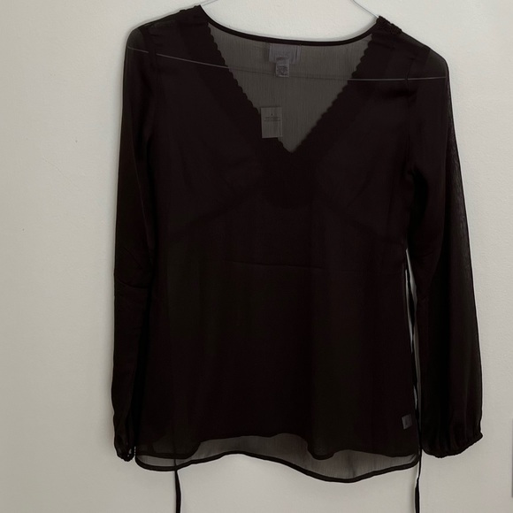 Loft| brown flowy blouse with lace detail - Picture 3 of 5